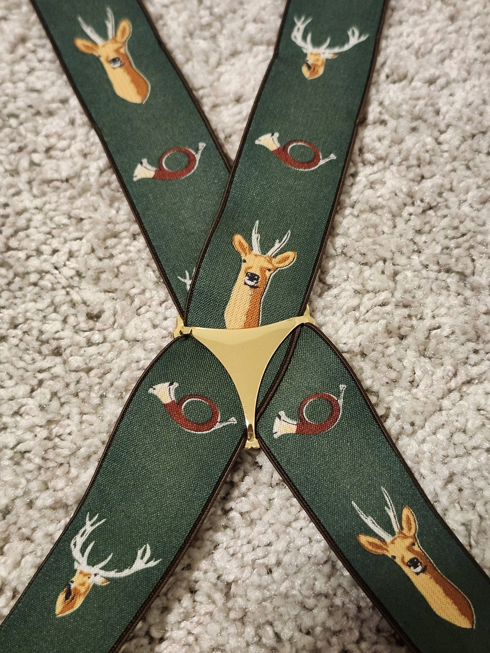 Oktoberfest Green Deer & Horn Hunting Motif Suspenders Alpine Attire Austria